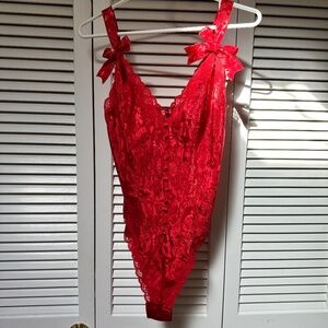 Victoria's Secret Gold Label Red Poly Bodysuit Teddy Lingerie Small